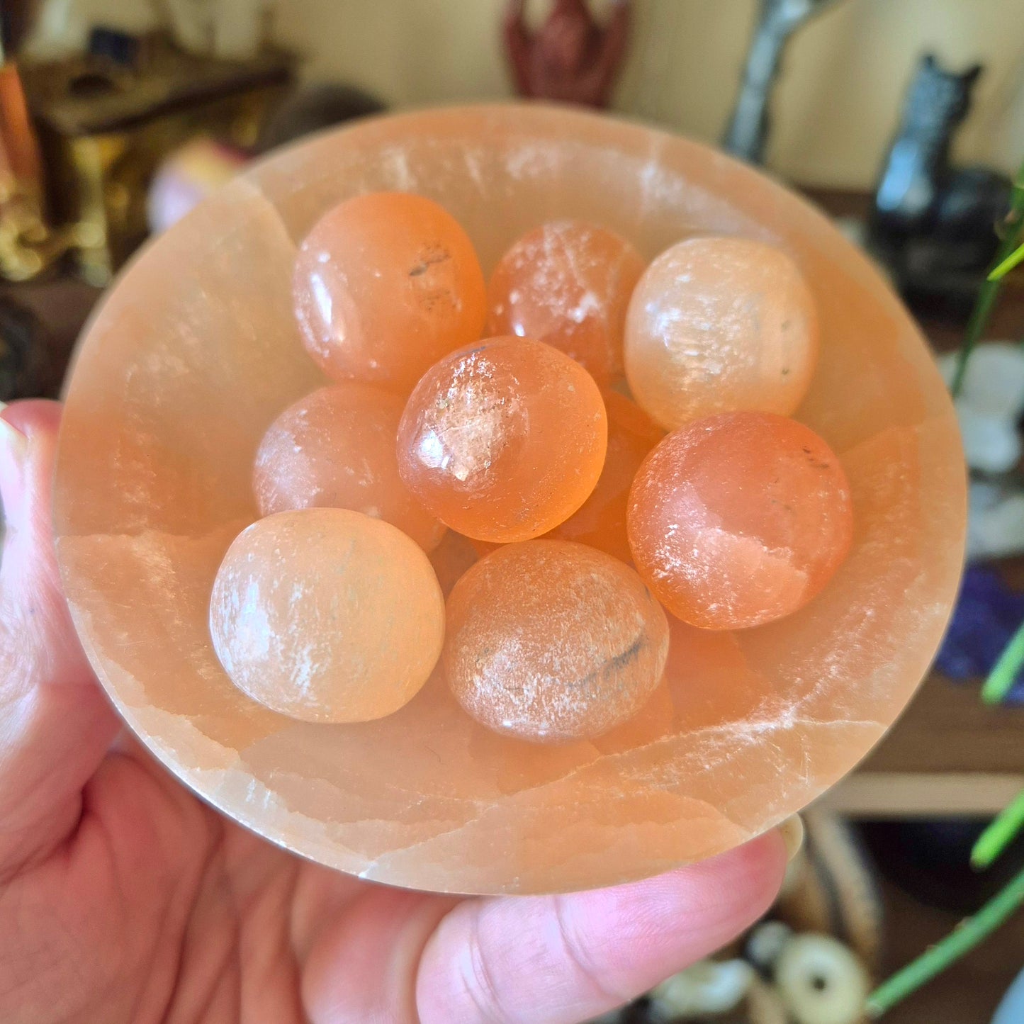 Peach Selenite Bowl & Spheres