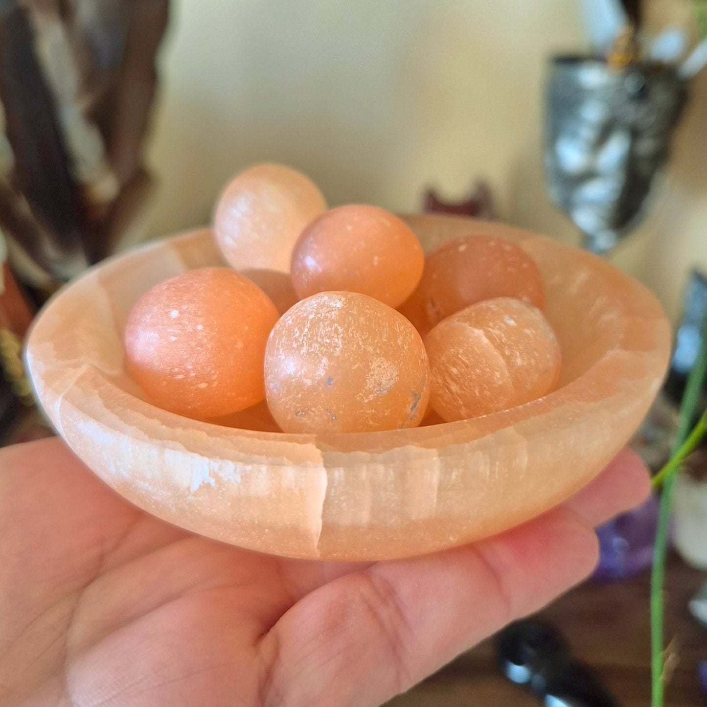Peach Selenite Bowl & Spheres