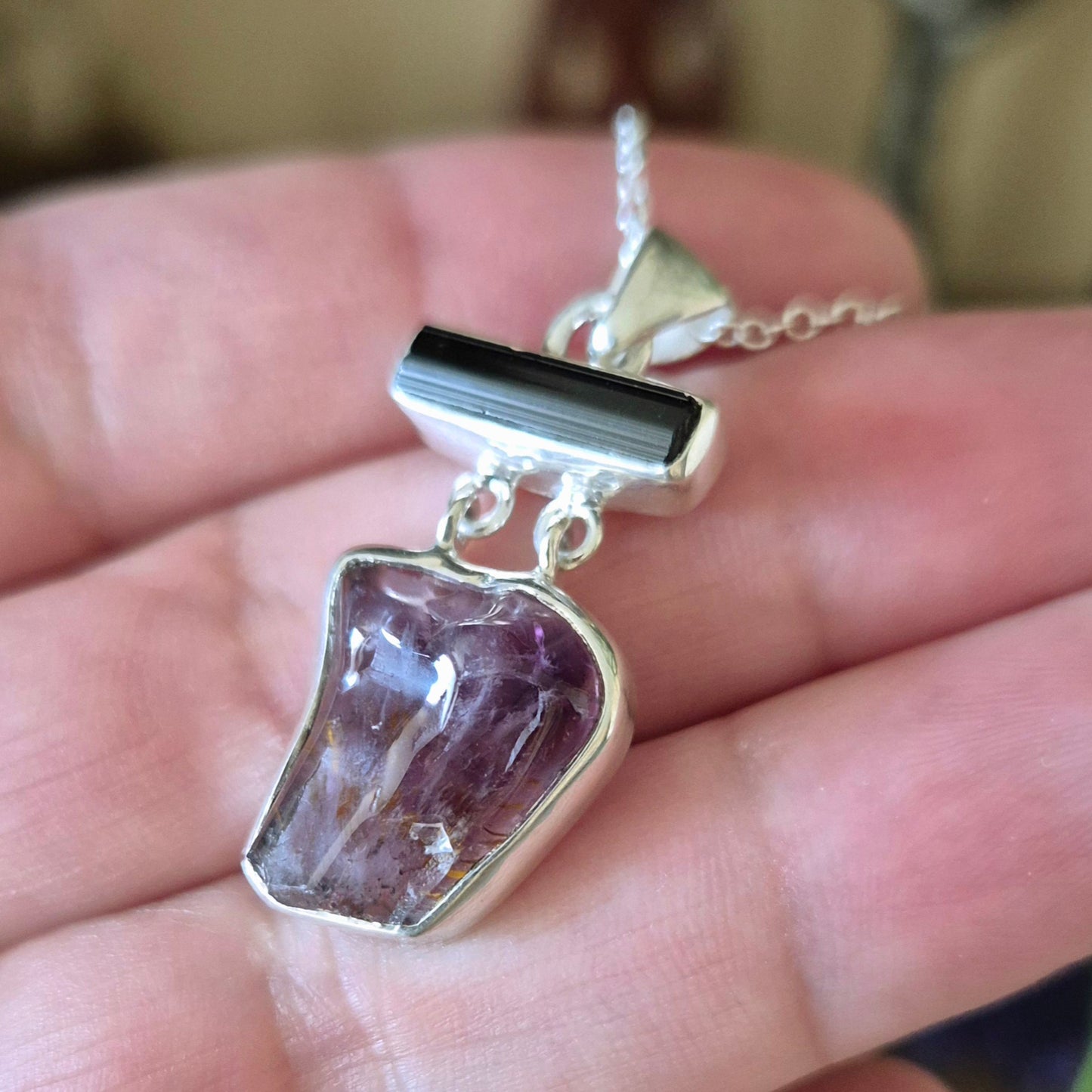 Super Seven & Black Tourmaline Pendant