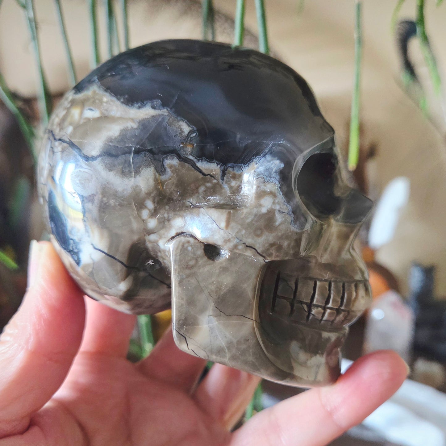 Volcano Agate Skull 740Gm
