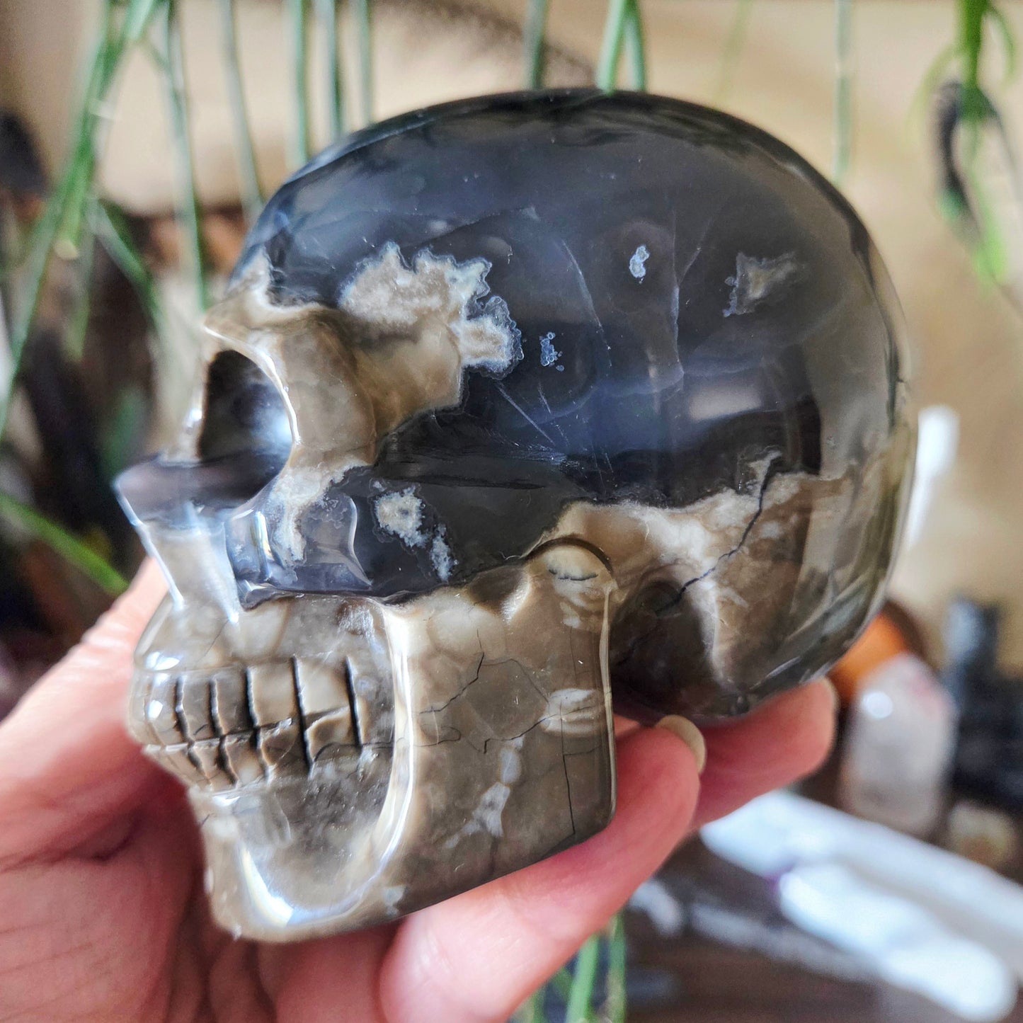 Volcano Agate Skull 740Gm