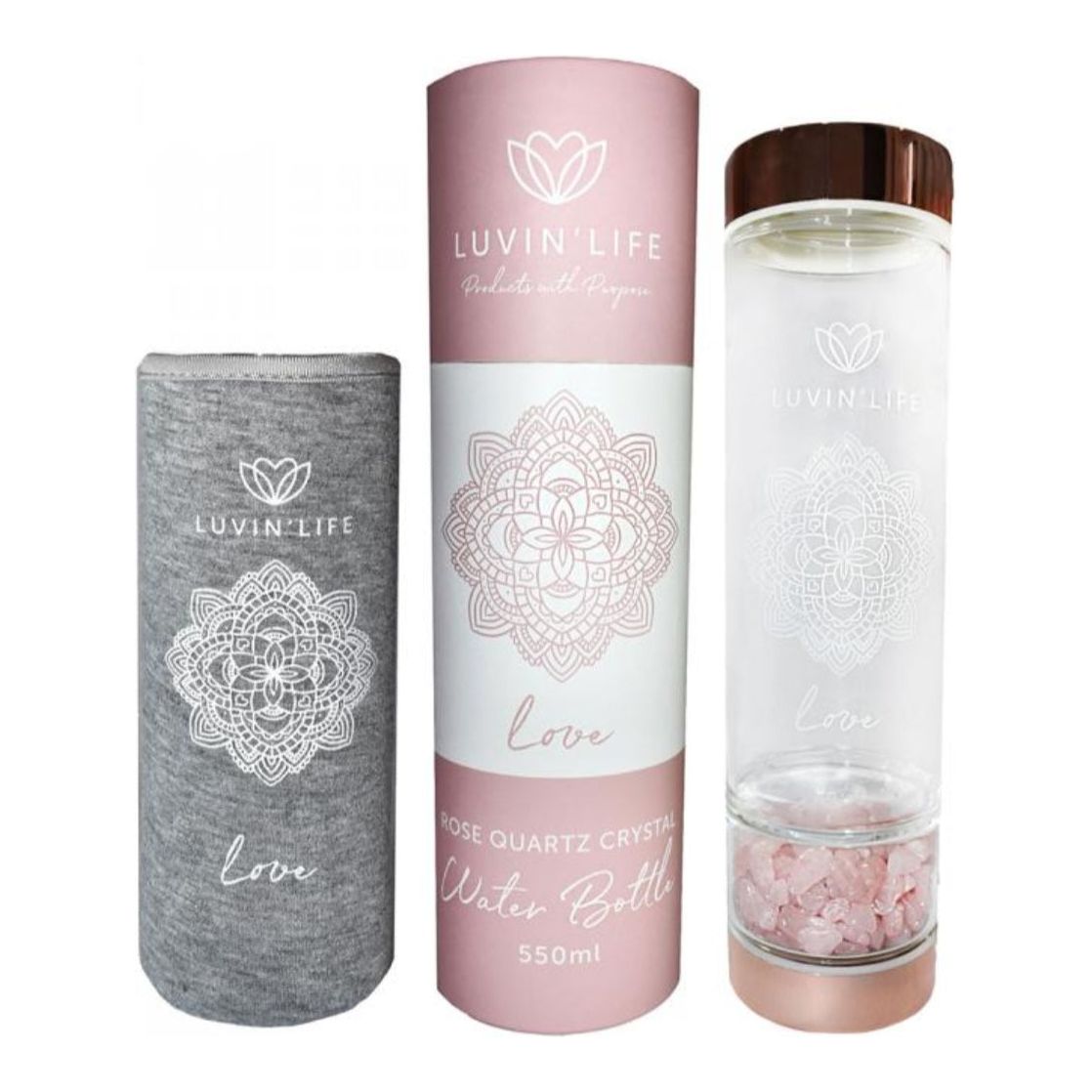 Rose Quartz Crystal Water Bottle