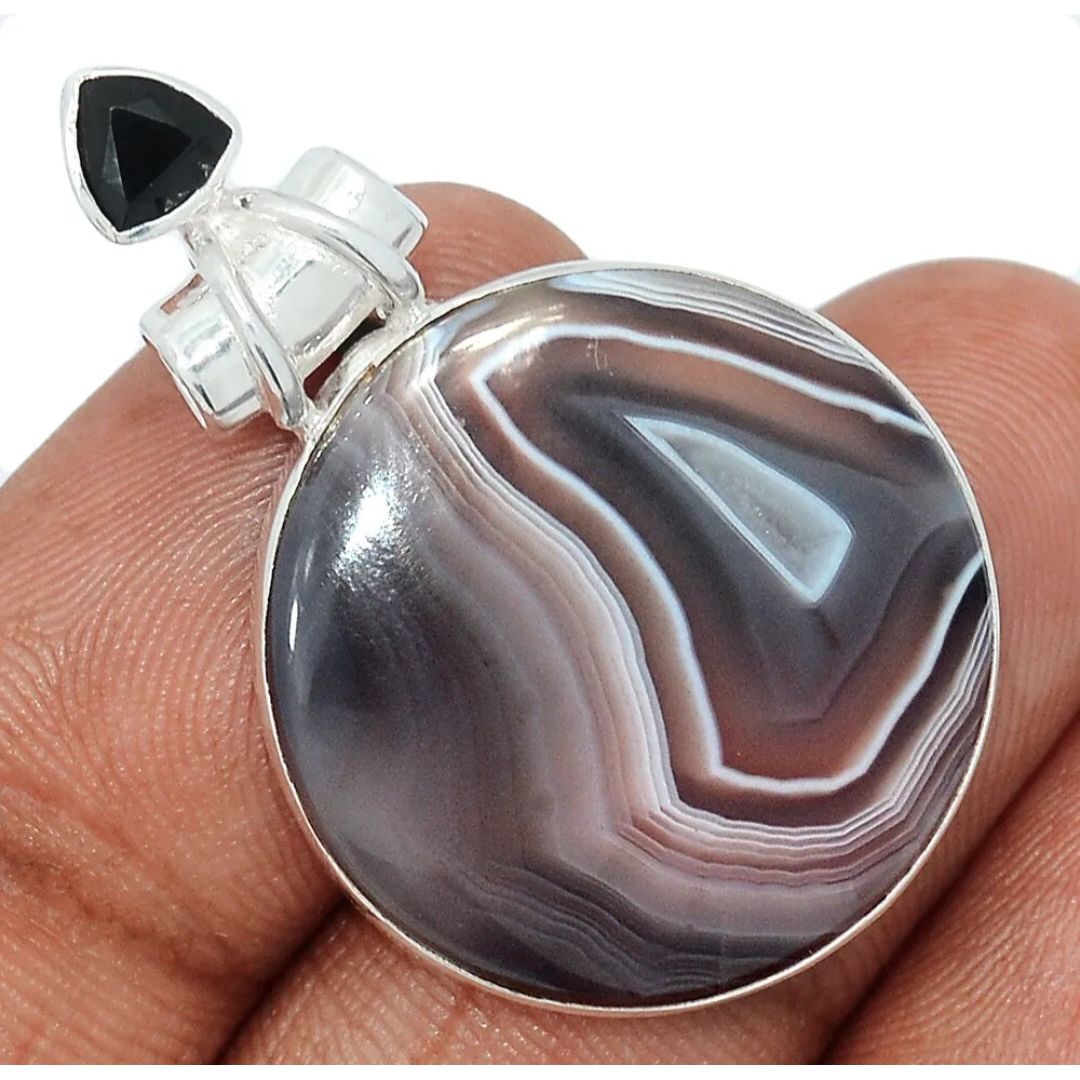 Botswana Agate & Black Onyx Pendant