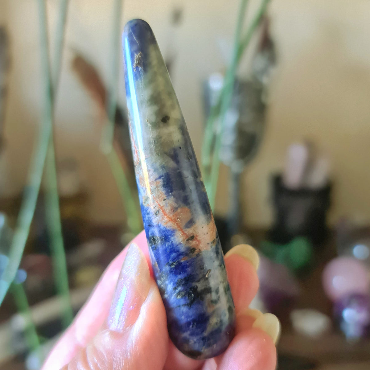 shades of blue, white and pink wand