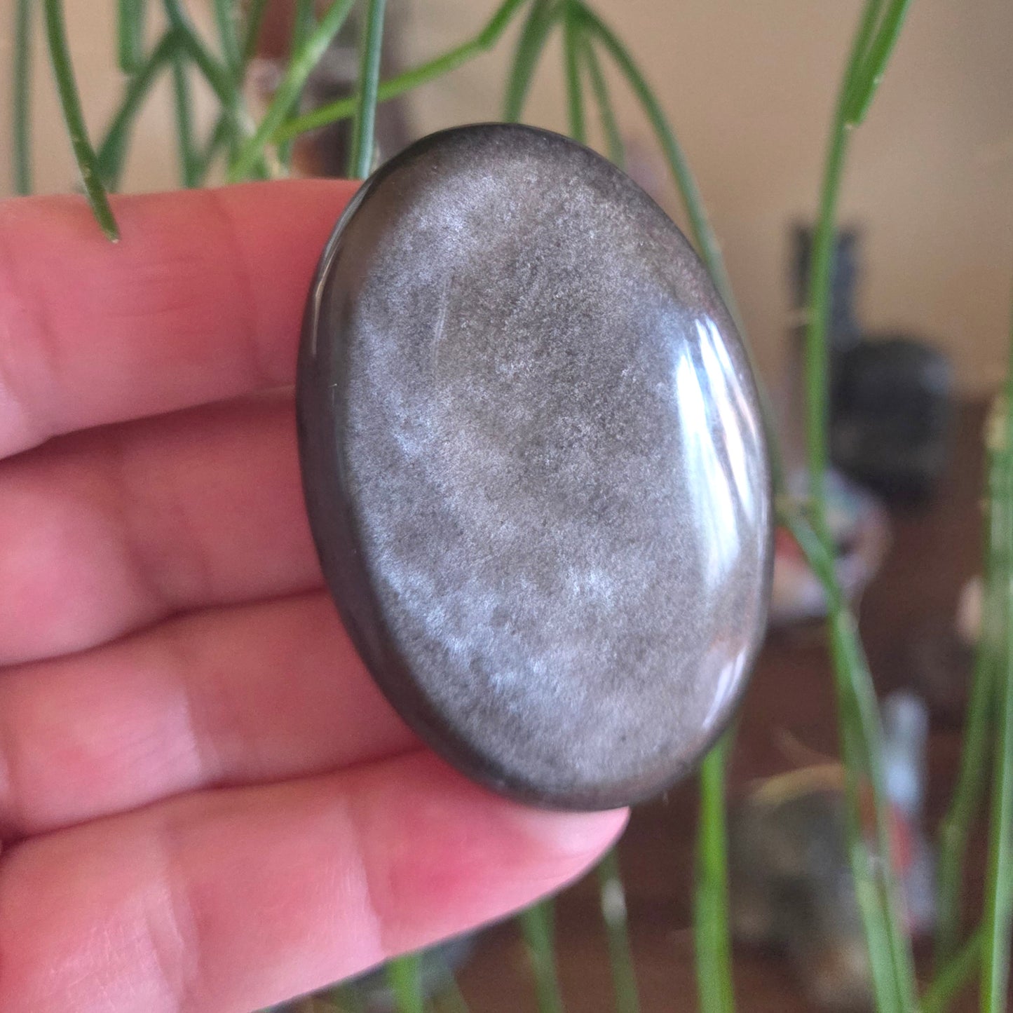 Silver Sheen Obsidian Palm Stone
