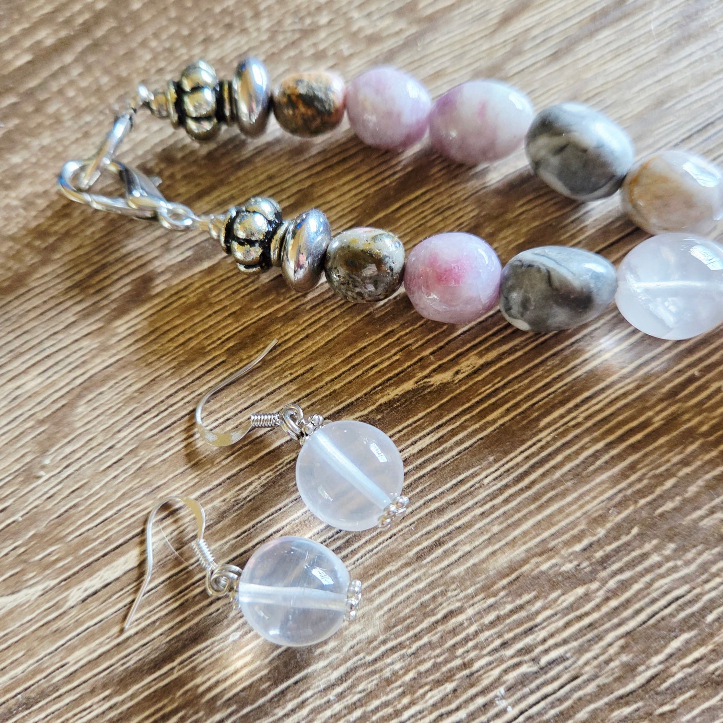Pink Tourmaline, Rose Quartz & Clear Quartz Necklace Set