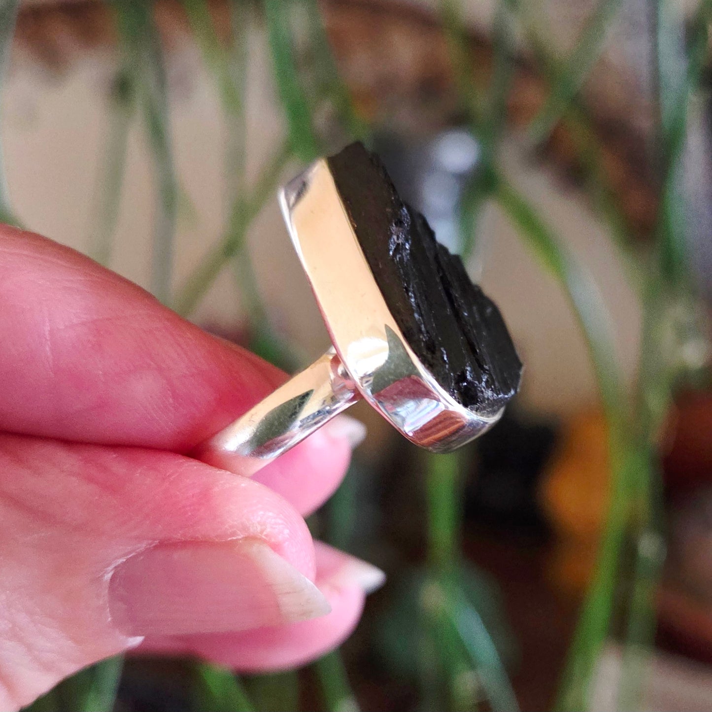 Black Tourmaline Ring Size 8