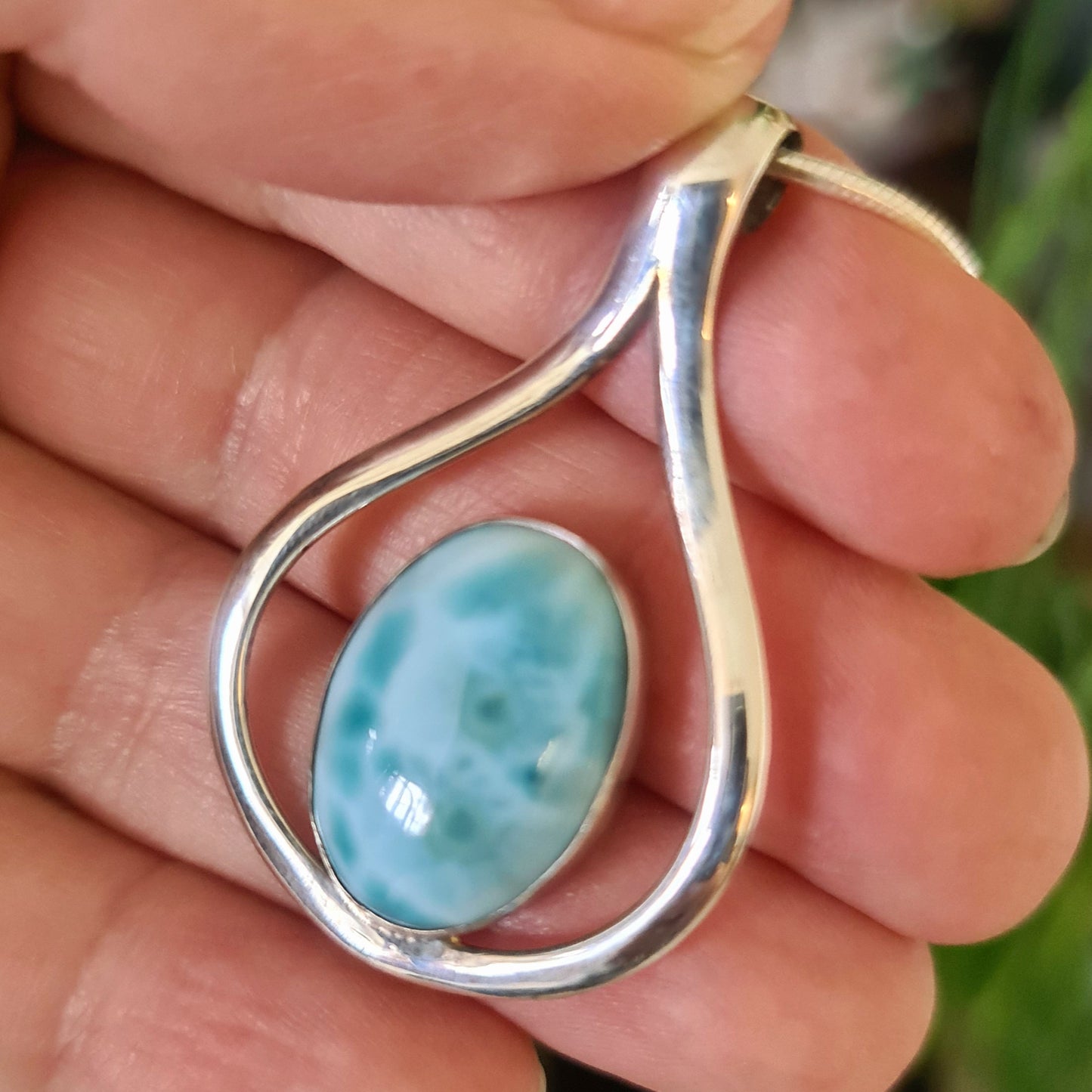 Larimar Pendant & Snake Chain