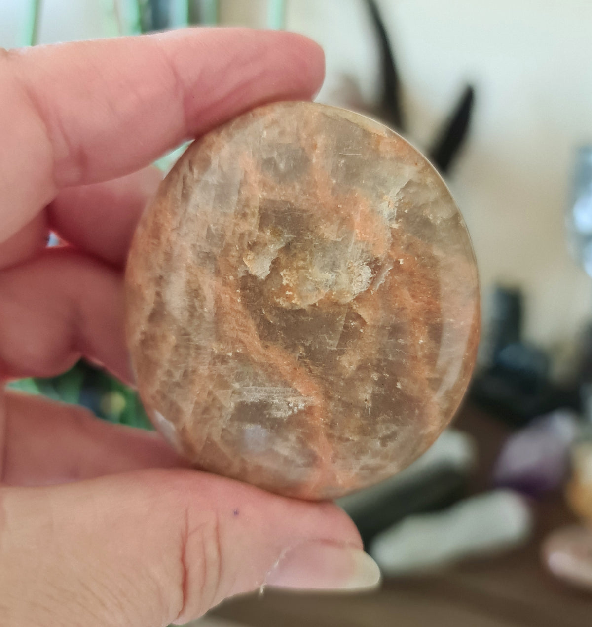Peach Moonstone Palm Stone