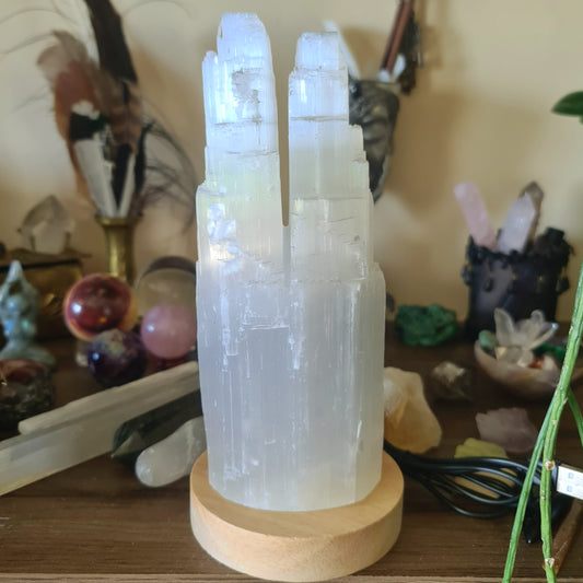 Twin Tower Selenite Lamp