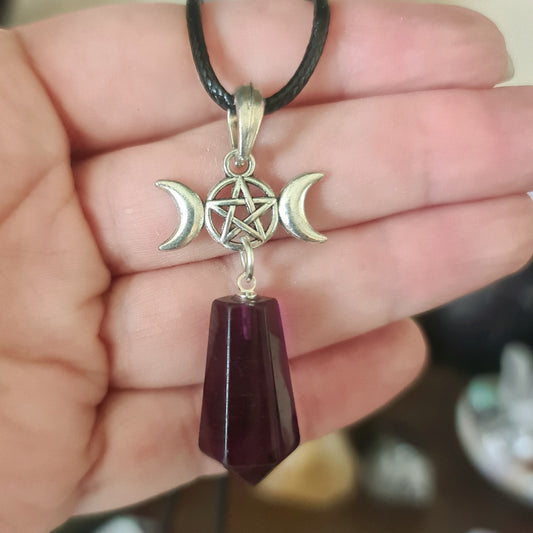 Fluorite Triple Moon Goddess Necklace