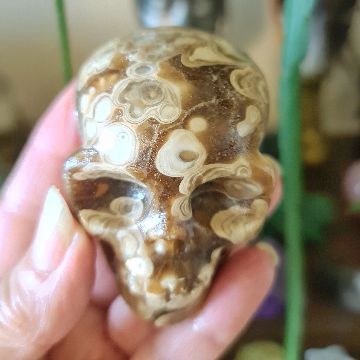 Amber Calcite Skull