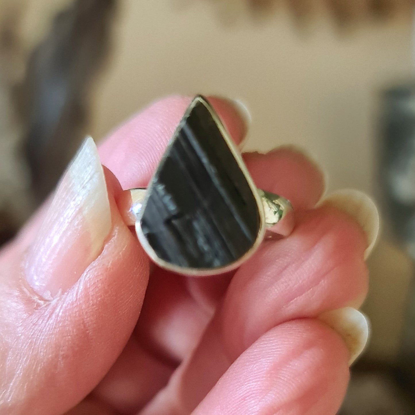 Black Tourmaline Ring - Size 7