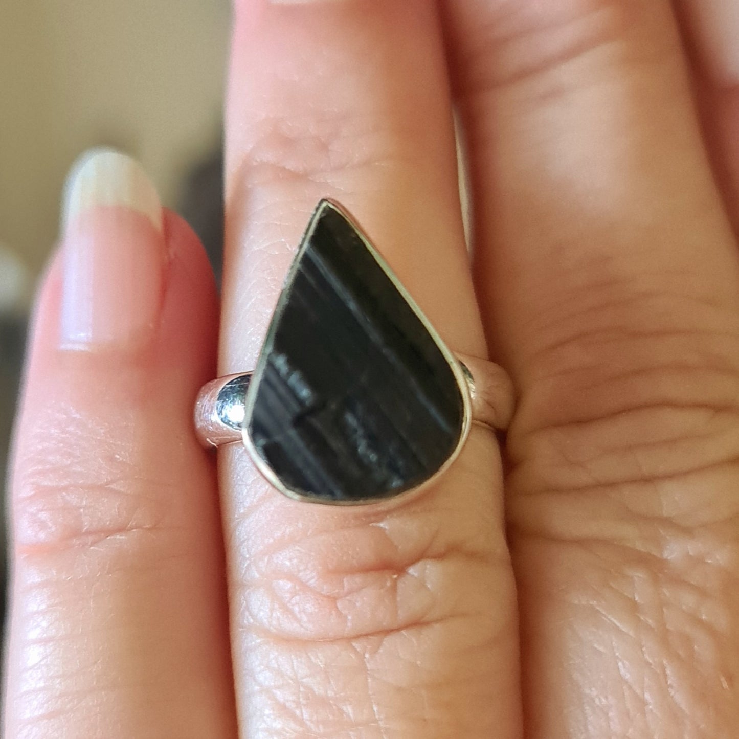 Black Tourmaline Ring - Size 7