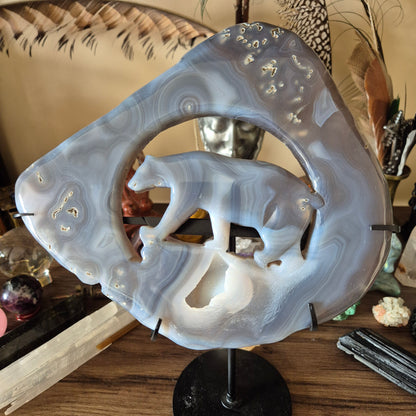 Druzy Agate Bear & Metal Stand