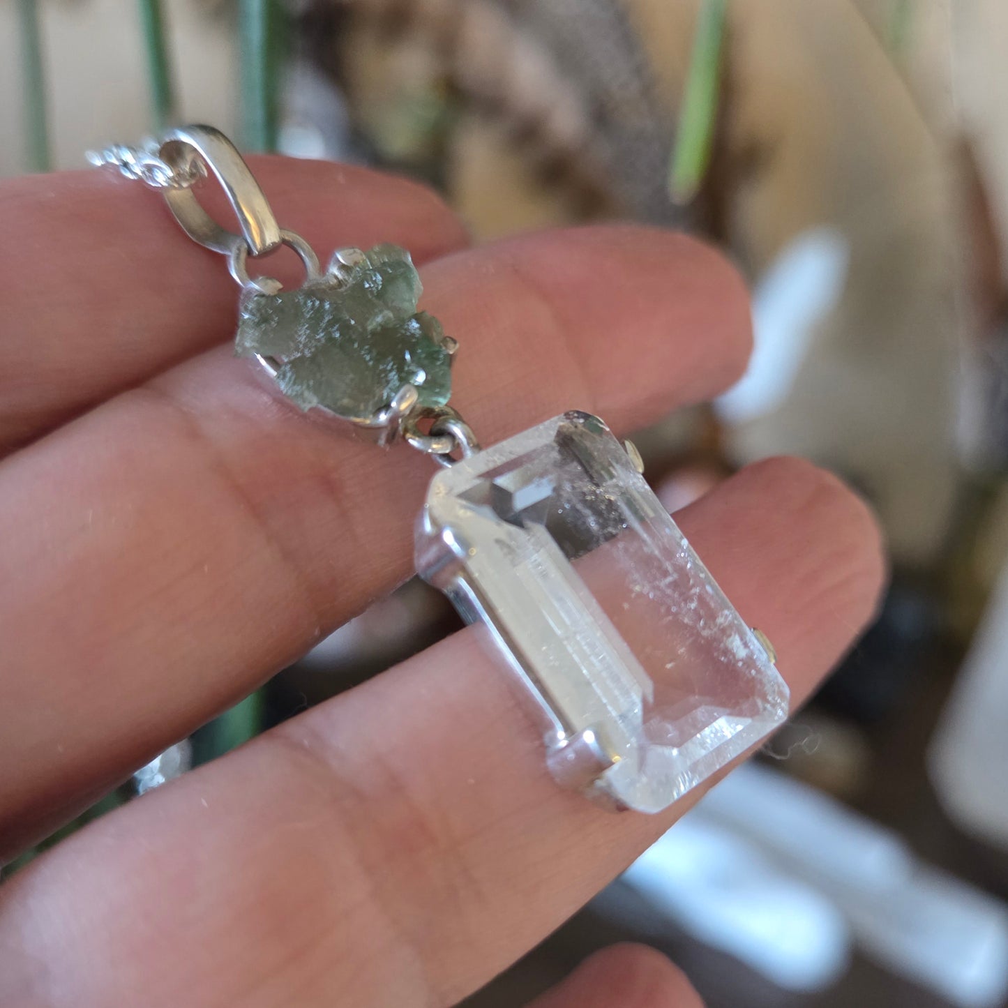 Moldavite & Lemurian Pendant