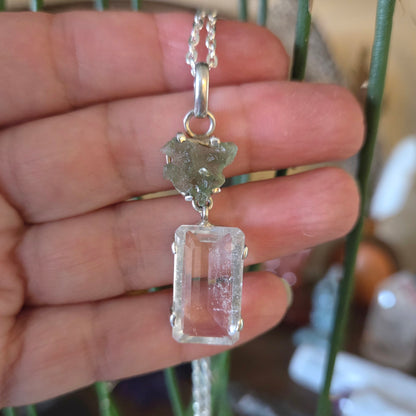 Moldavite & Lemurian Pendant