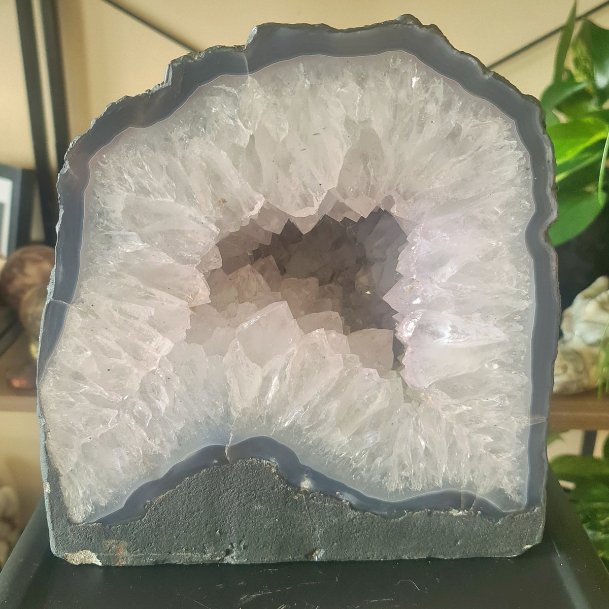 Amethest cave with druzy and blurred background