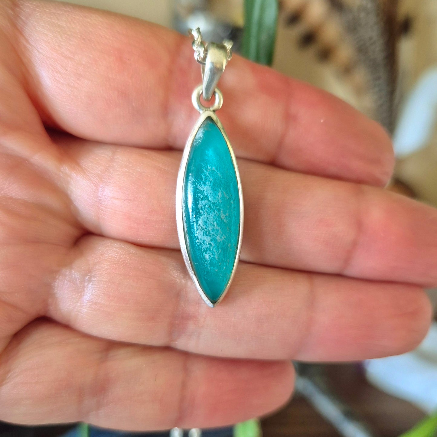 Blue Hemimorphite Pendant set in sterling silver