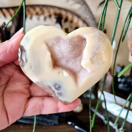 crystal heart with druzy cave