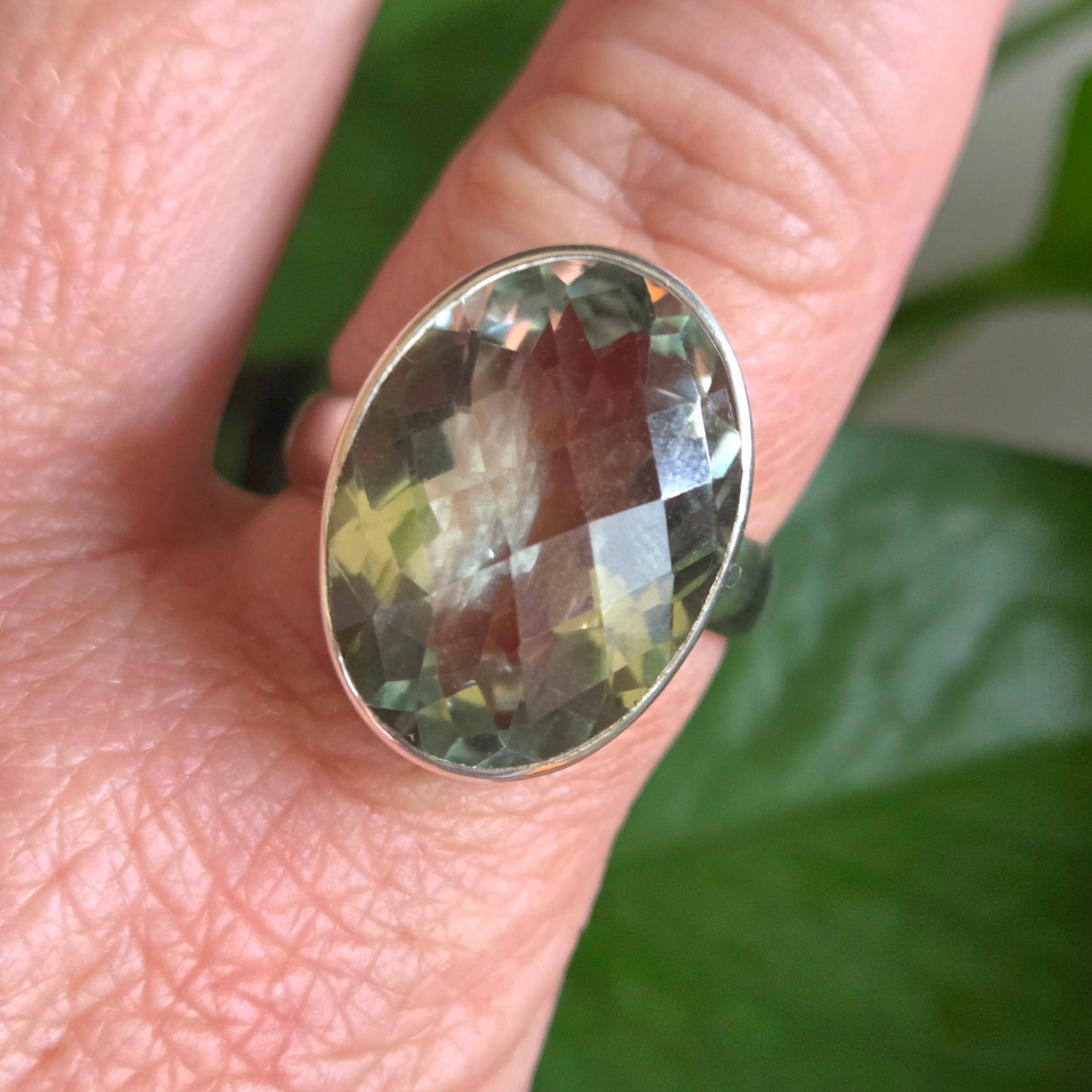 Green Amethyst Faceted Ring Size 10