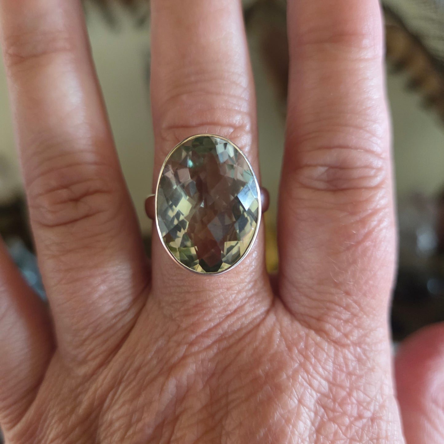 Green Amethyst Faceted Ring Size 10