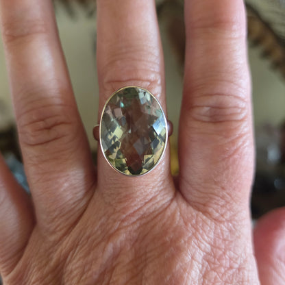Green Amethyst Faceted Ring Size 10