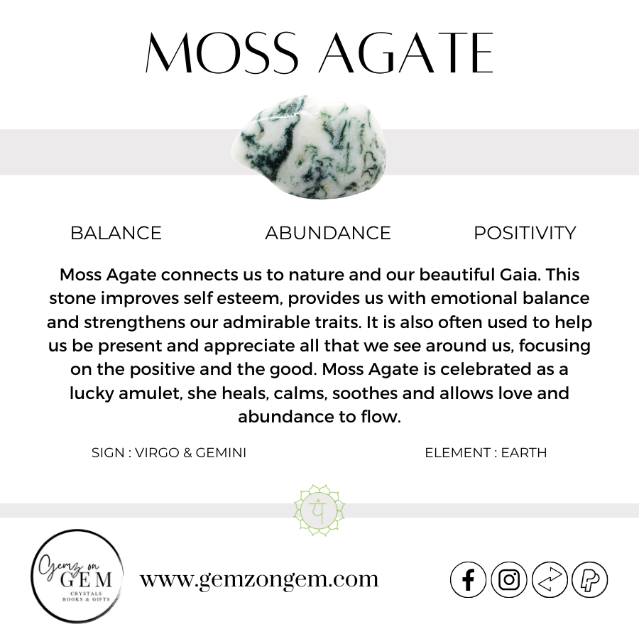 Moss Agate Moon & Metal Stand