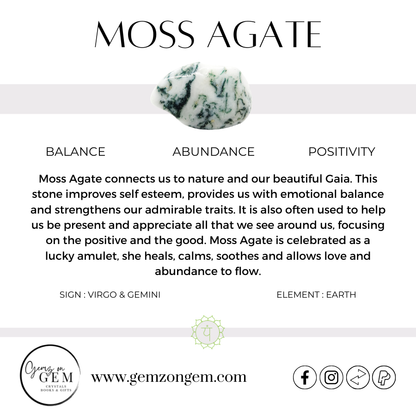 Moss Agate Moon & Metal Stand