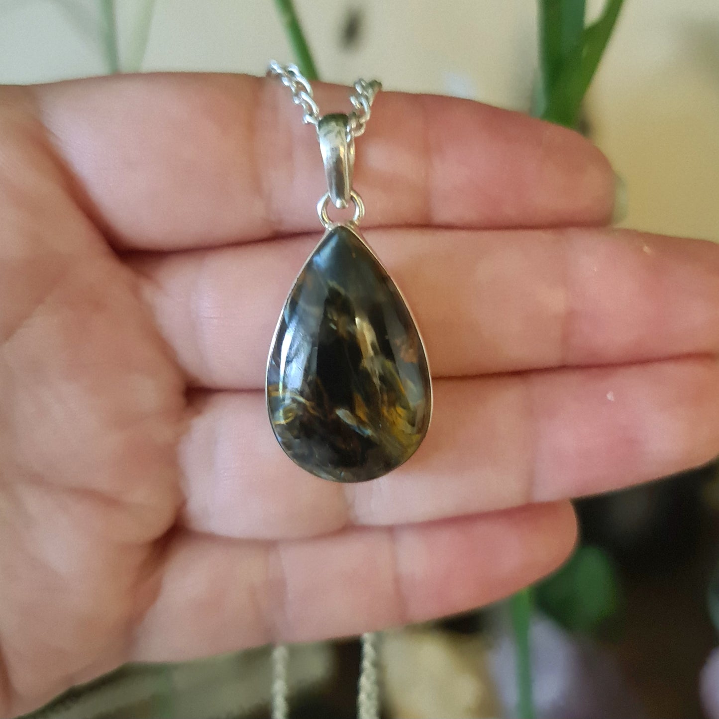 shades of brown and blue teardrop pendant