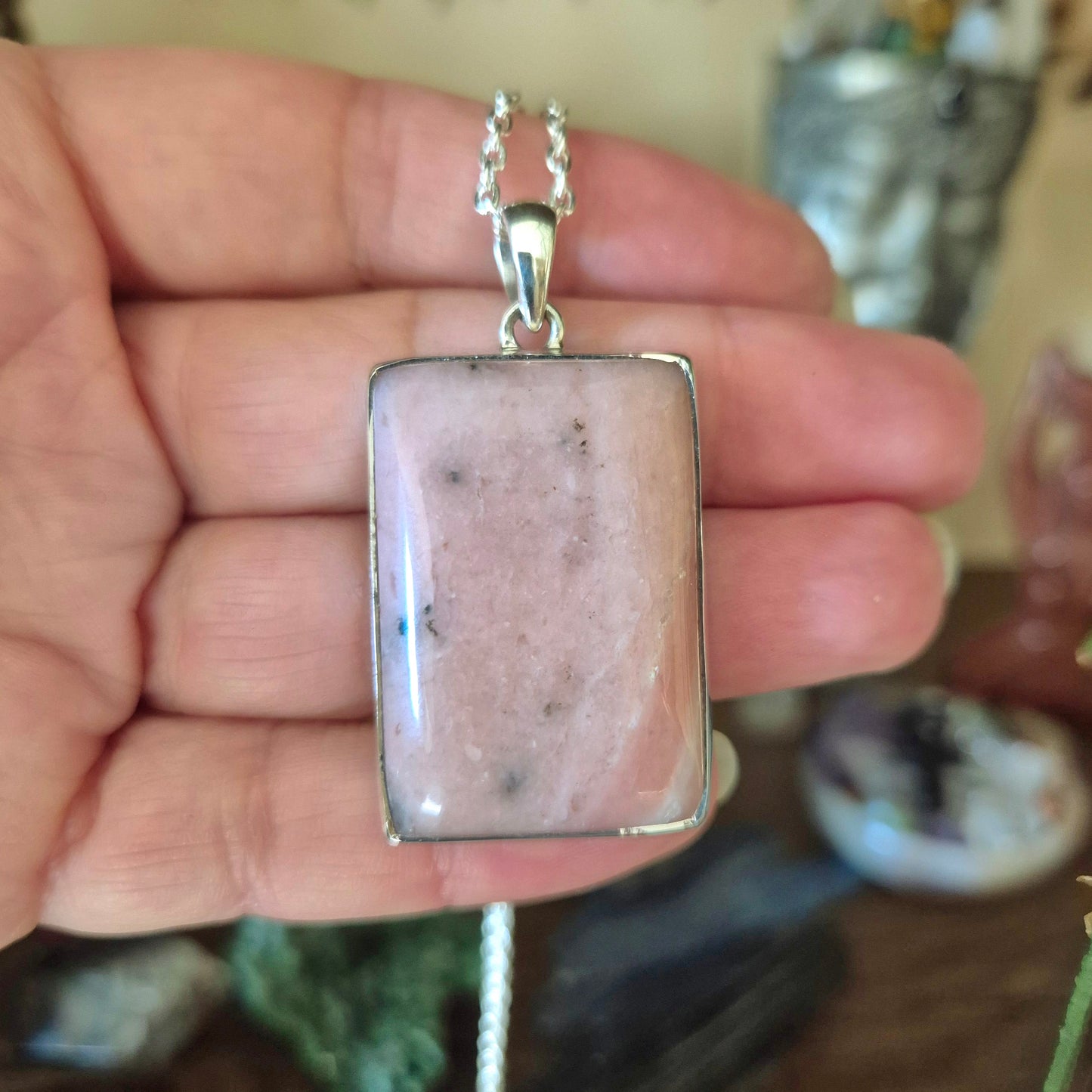 Pink Opal set in sterling silver in a pendant