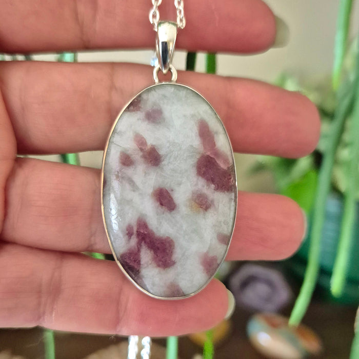 oval pink tourmaline crystal set in silver