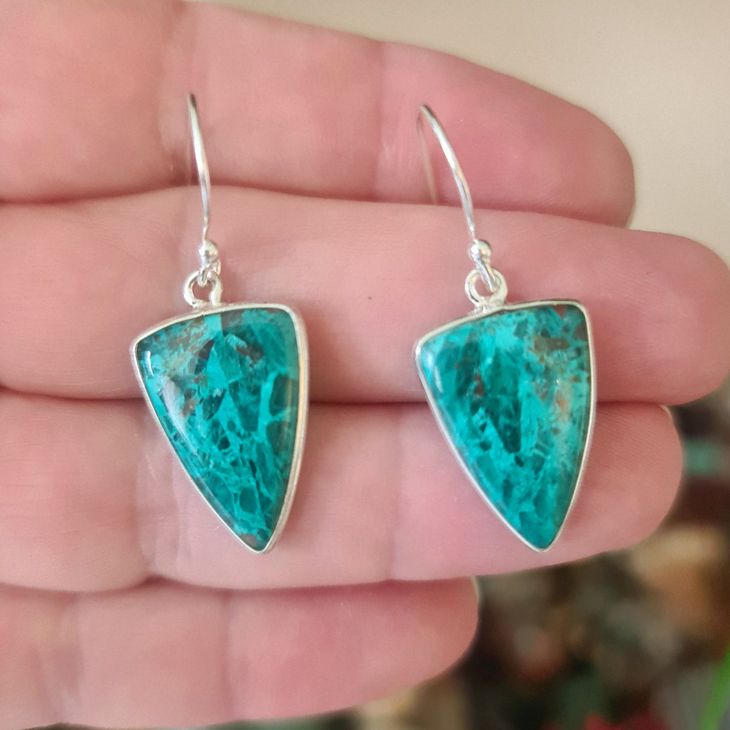 blue green crystal earrings set in sterling silver