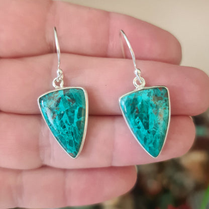 blue green crystal earrings set in sterling silver