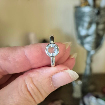 clear quartz solitaire ring in silver