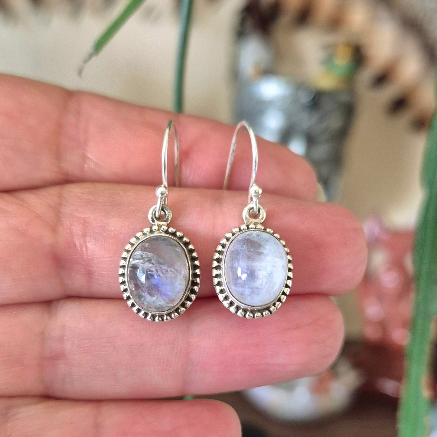 Rainbow moonstone earrings set in sterling silver