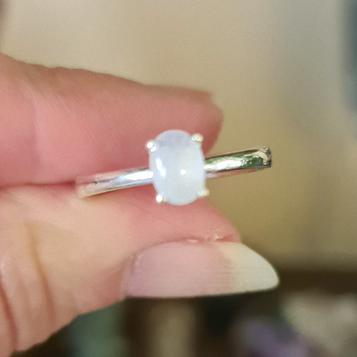 solitaire moonstone ring set in sterling silver