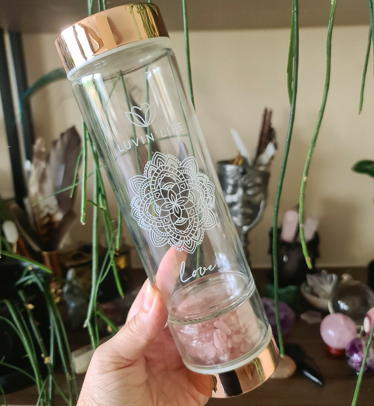 Rose Quartz Crystal Water Bottle
