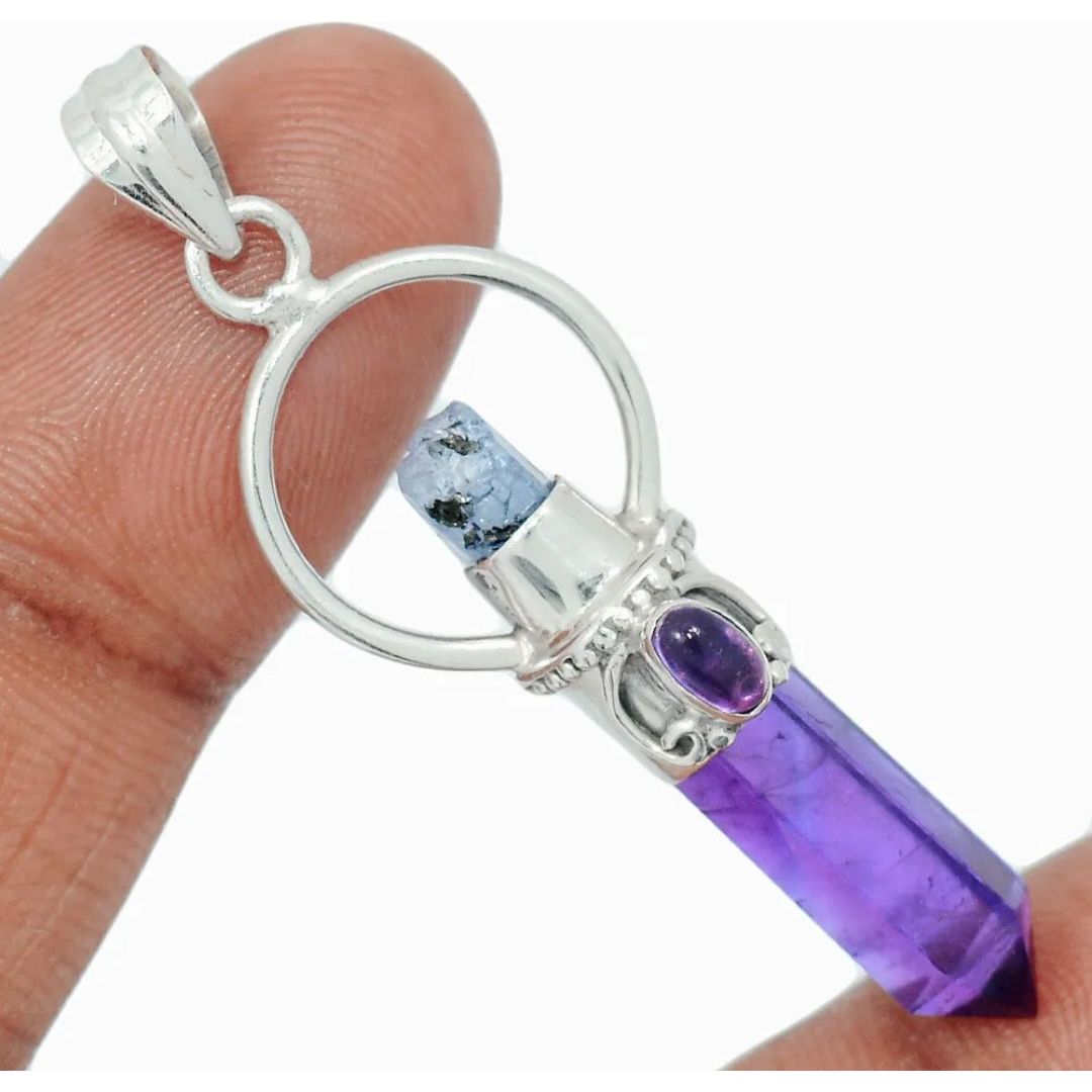 Amethyst, Aqua Aura & Garnet Pendant