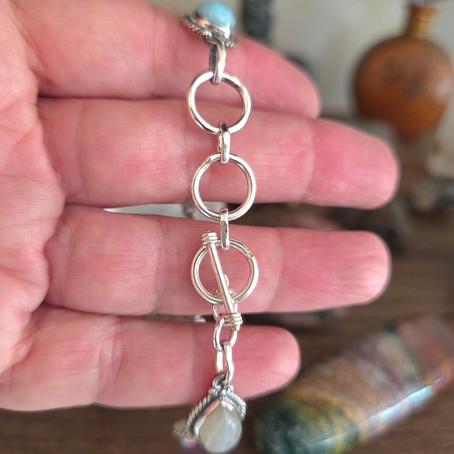 Amethyst, Larimar & Moonstone Fob Bracelet