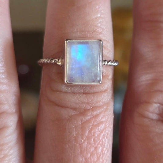 Rainbow Moonstone Ring Size 8