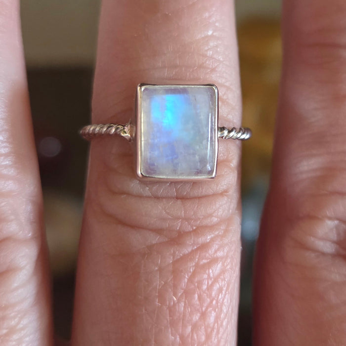 Rainbow Moonstone Ring Size 8