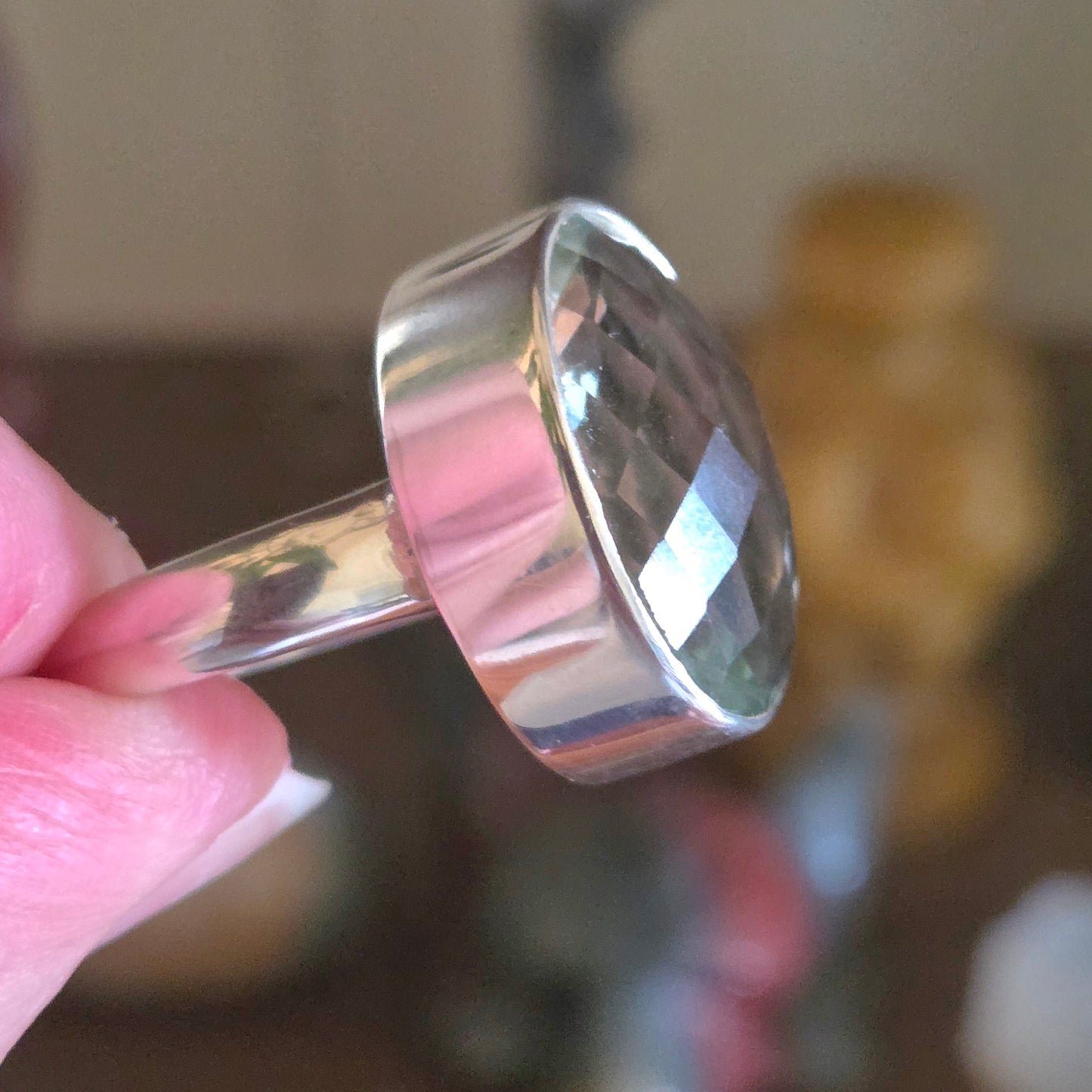 Green Amethyst Faceted Ring Size 10