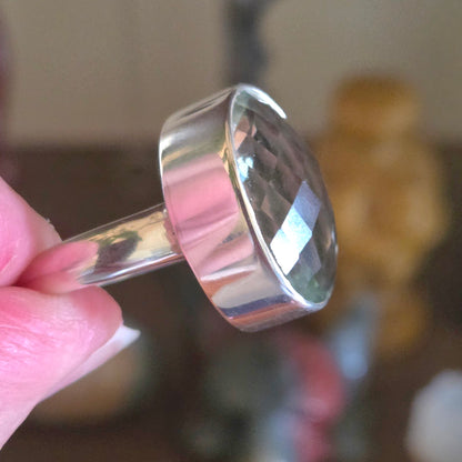 Green Amethyst Faceted Ring Size 10