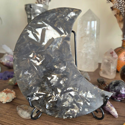 Green Tourmaline & Mica Moon With Stand