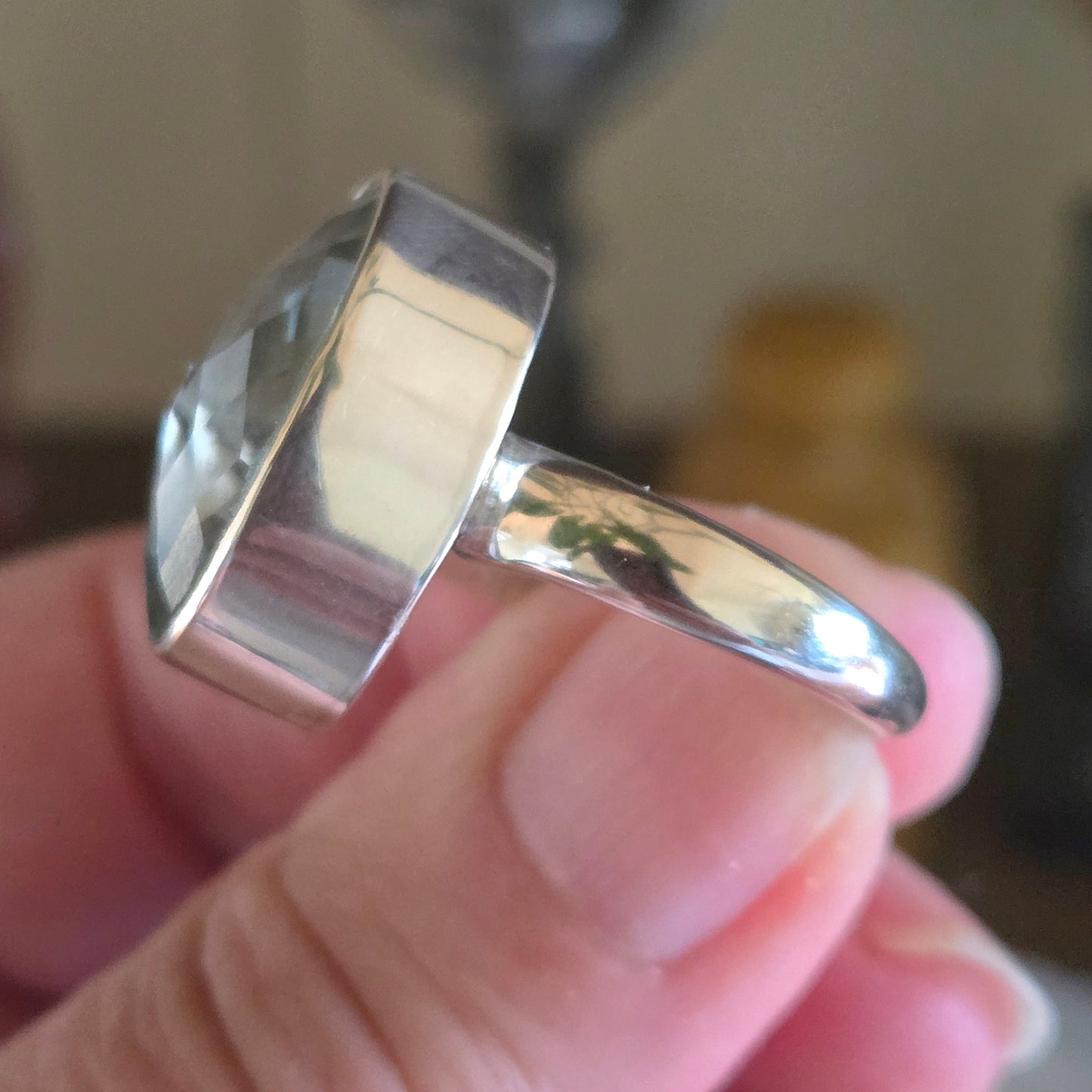 Green Amethyst Faceted Ring Size 10