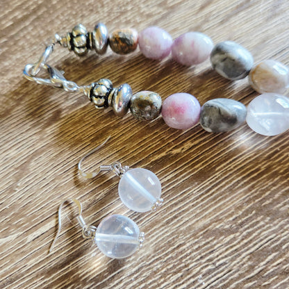 Pink Tourmaline, Rose Quartz & Clear Quartz Necklace Set