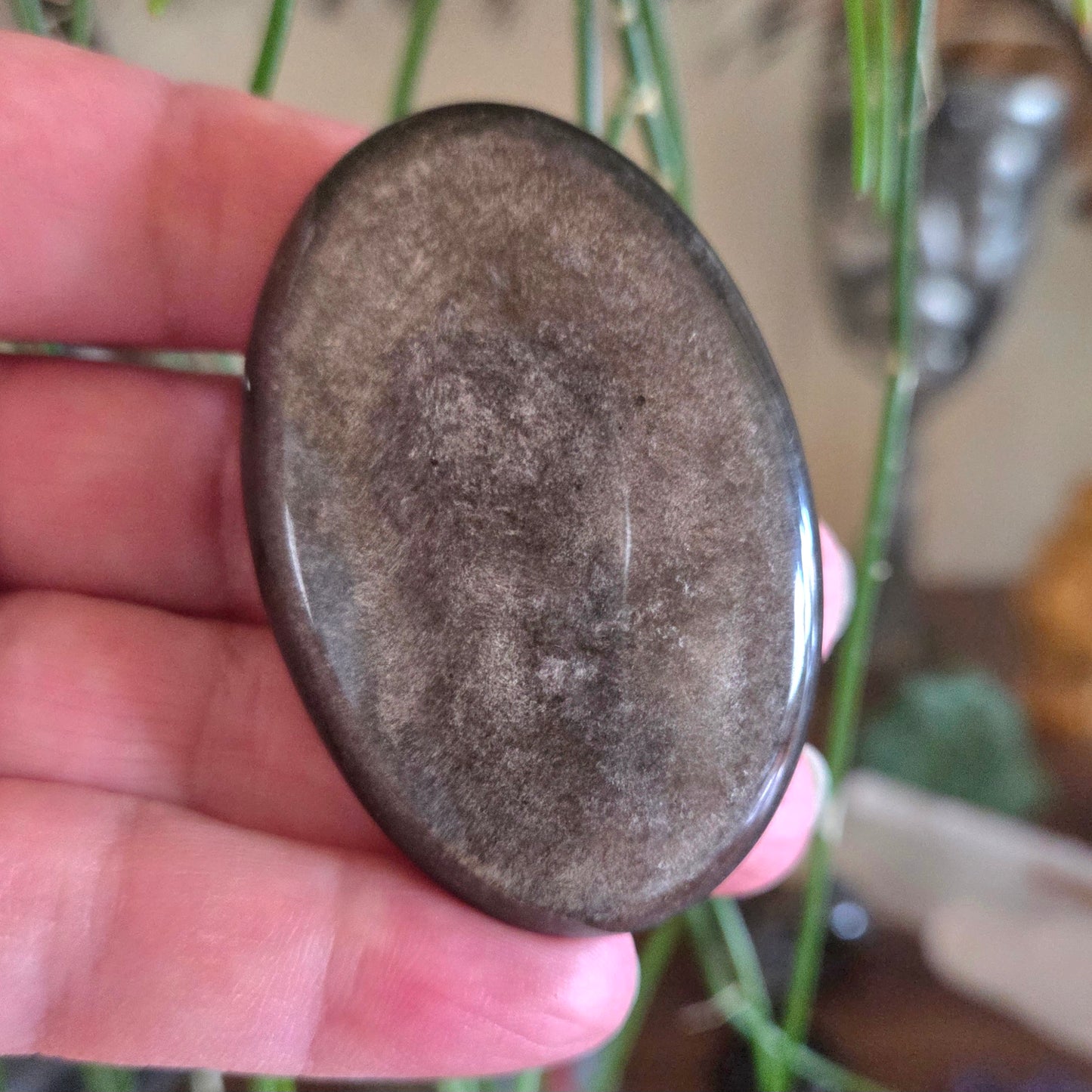 Silver Sheen Obsidian Palm Stone