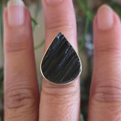 Black Tourmaline Ring Size 8