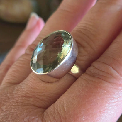 Green Amethyst Faceted Ring Size 10